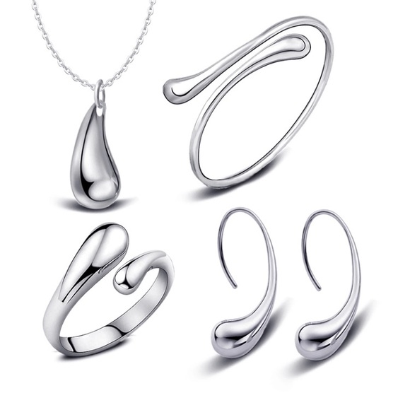 4pcs Set Water Drop 925 Silver Jewelry Necklace - Picture 4 of 8